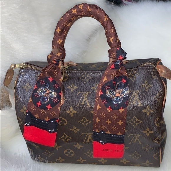 BROWN & RED LEOPARD FLOWER SCARF TWILLY BAG HANDLE WARP HAIR TIE - Picture 1 of 8